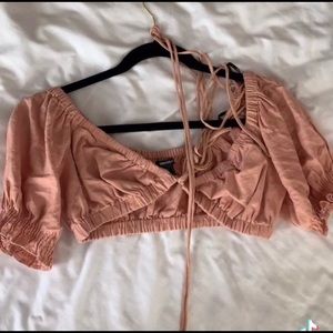 puff sleeve crop top pink